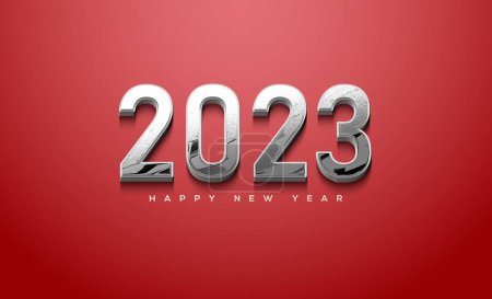Téléchargez les photos : Un papier peint sur le thème du Nouvel An avec argent brillant 2023 sur un fond rouge vif - en image libre de droit