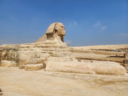 Téléchargez les photos : Le grand sphinx au Caire, Égypte contre le ciel bleu - en image libre de droit
