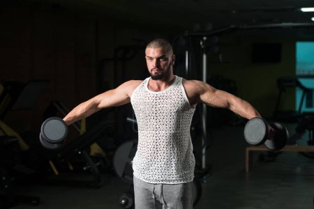 Foto de Un atleta ejercitando los hombros en un gimnasio - Dumbbell Concentration Curls - Imagen libre de derechos