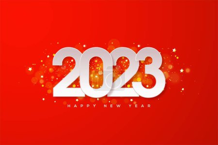 Téléchargez les photos : Une affiche de célébration du Nouvel An 2023 argentée avec des étincelles sur fond rouge - en image libre de droit