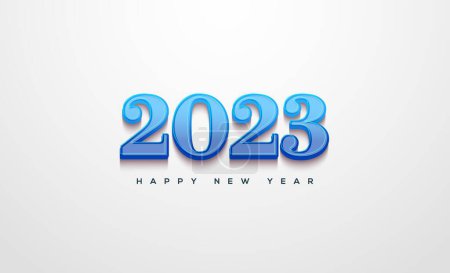 Téléchargez les photos : Un heureux nouvel an 2023 affiche de médias sociaux avec des numéros bleus classiques isolés sur un fond noir - en image libre de droit