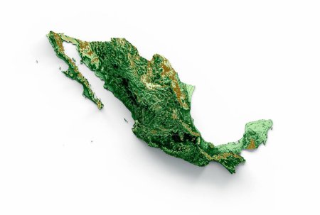 Téléchargez les photos : Un rendu 3D de la carte du Mexique spectrale hypsométrique de teinte d'altitude isolé sur un fond blanc - en image libre de droit