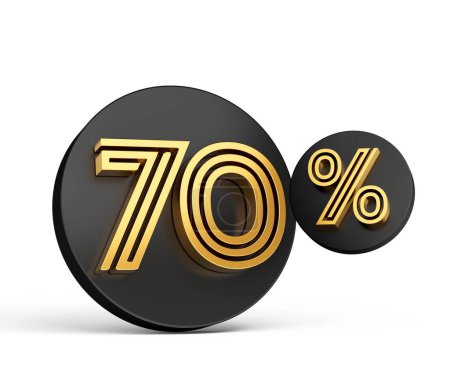Foto de Una representación 3d del 70 por ciento dorado sobre un icono de botón negro aislado sobre un fondo blanco. - Imagen libre de derechos