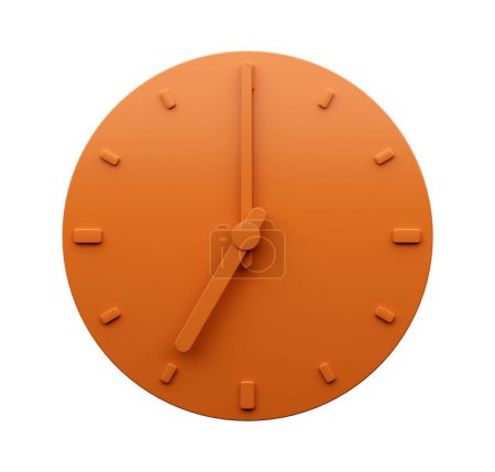 Photo for A 3d rendering of a minimalistic orange clock showing 7 time isolated on a white background. - Royalty Free Image