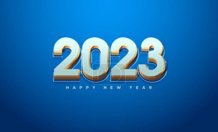 Téléchargez les photos : Un papier peint sur le thème du Nouvel An avec 2023 brillant sur un fond bleu - en image libre de droit