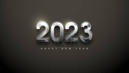 Foto de Silver metallic happy new year 2023 on dark background - Imagen libre de derechos