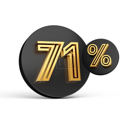 Foto de Representación en 3D del dorado 71 por ciento sobre un icono de botón negro aislado sobre un fondo blanco. - Imagen libre de derechos