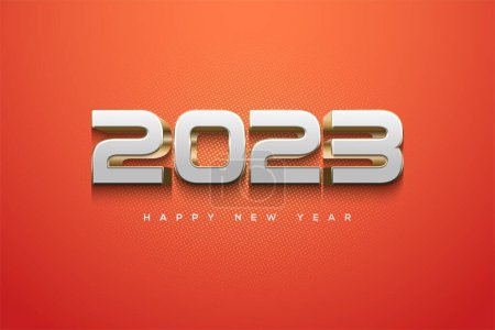 Photo for A "2023 Happy New Year" illustration with silver numbers isolated on the red background - Royalty Free Image
