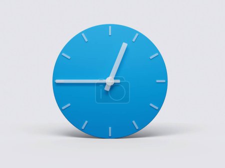 Téléchargez les photos : Un rendu 3D de 12h45 sur une horloge bleue isolée sur fond blanc - en image libre de droit