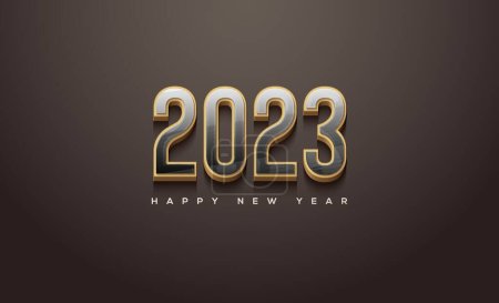 Foto de Happy new year 2023 with black numbers wrapped in luxury gold - Imagen libre de derechos