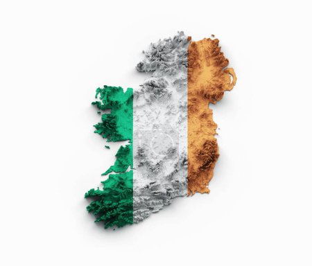 Photo for A 3d illustration of Ireland map with its flag shaded relief on white background - Royalty Free Image