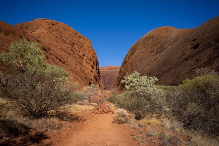 Photo pour Paysage d'une vallée déserte sur fond d'Uluru - image libre de droit