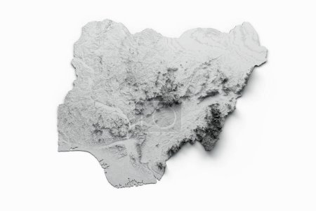 Téléchargez les photos : Le Nigeria Carte Drapeau Relief ombragé Couleur Carte de hauteur sur fond blanc, illustration 3d - en image libre de droit