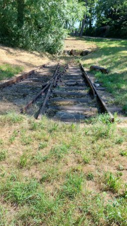Téléchargez les photos : Plan vertical d'un vieux chemin de fer par une belle journée de printemps - en image libre de droit