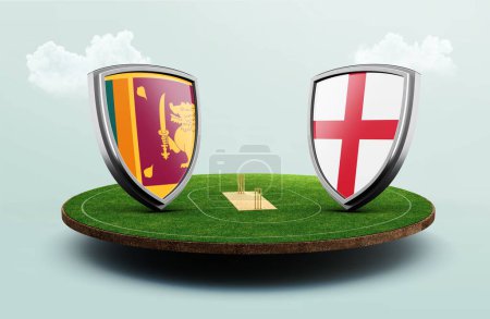 Photo for An illustrated design of Sri Lanka and England flags facing each other on a football stadium - Royalty Free Image