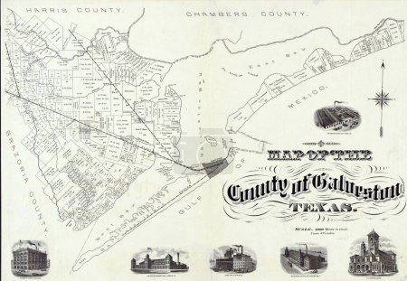 Téléchargez les photos : Une carte vintage du comté de Galveston dans l'État du Texas - en image libre de droit