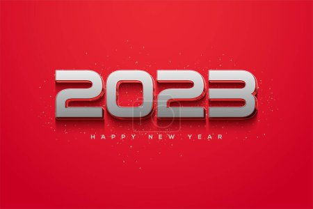Foto de Una ilustración de "Feliz Año Nuevo 2023" con números de plata aislados en el fondo rojo - Imagen libre de derechos