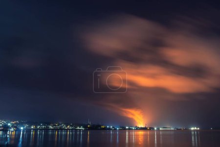 Photo for A fuel tank fire in the bay of matanzas cuba - Royalty Free Image