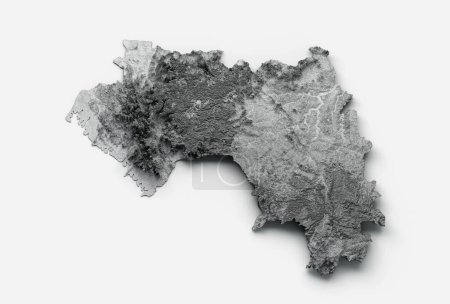 Téléchargez les photos : Un rendu 3D d'une carte Guinée en relief ombragé isolé sur fond blanc - en image libre de droit