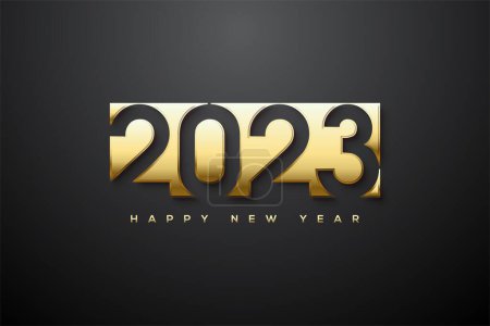 Téléchargez les photos : Un or 2023 chiffres tronqués nouvelle année affiche de célébration sur un fond noir - en image libre de droit