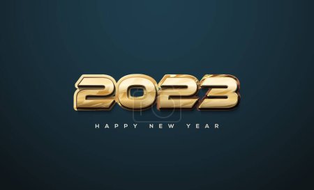 Photo for A happy new year 2023 social media poster with classic gold numbers isolated on a dark blue background - Royalty Free Image