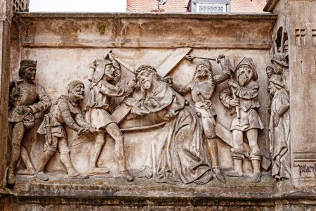 Photo for The medieval bas-relief with the biblical story of Carrying the Cross in Bamberg, Germany - Royalty Free Image