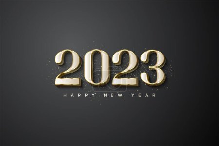 Téléchargez les photos : Une texture 2023 Happy New Year avec des chiffres d'or sur fond noir, parfaite pour les bannières, les cartes de voeux et les affiches - en image libre de droit