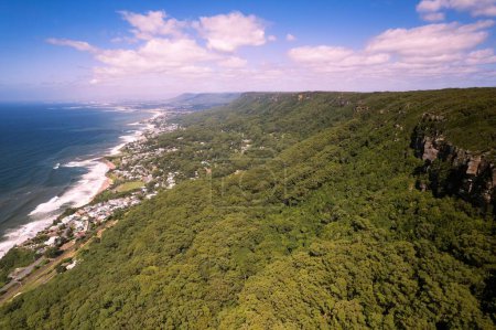 Téléchargez les photos : Une vue panoramique du village de Coledale sur une colline à feuilles persistantes sur la côte de l'océan en Australie - en image libre de droit