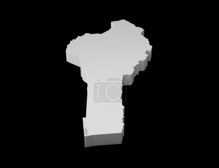 Téléchargez les photos : Illustration 3D de la carte du Bénin Géographie Cartographie et topologie sur fond noir et blanc - en image libre de droit