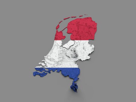 Photo for A digital illustration of the Netherlands map with the flag colors isolated on a gray background - Royalty Free Image