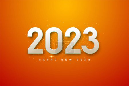 Foto de Una textura feliz año nuevo 2023 con números hermosos sobre un fondo naranja brillante, perfecto para pancartas, tarjetas de felicitación y carteles - Imagen libre de derechos