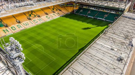Photo for Drone shot above Norwich City Football Club looking onto pitch - Royalty Free Image
