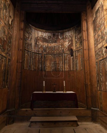 Photo for A vertical shot of the Altar in the Stave church from Gul in Oslo, Norway - Royalty Free Image