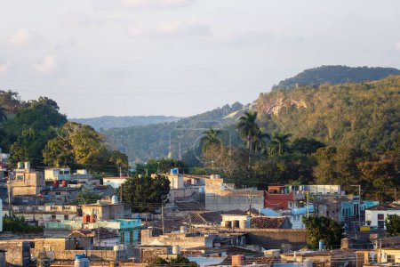 An aerial shot of Marina neighborhood in Matanzas, Cuba with the Yumuri Valley in the background