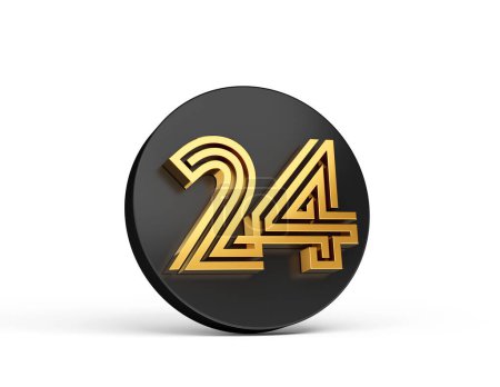 Foto de Una ilustración 3d de Elite 3D Digit Letter 24 en el icono de botón negro 3d aislado sobre fondo blanco - Imagen libre de derechos