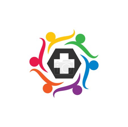 Illustration for A digital illustration of a creative colorful human medical team brand logo design for businesses - Royalty Free Image