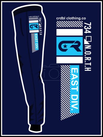 Ilustración de Una ilustración vectorial de un estampado para ropa deportiva con una maqueta de vaqueros sobre un fondo azul. - Imagen libre de derechos