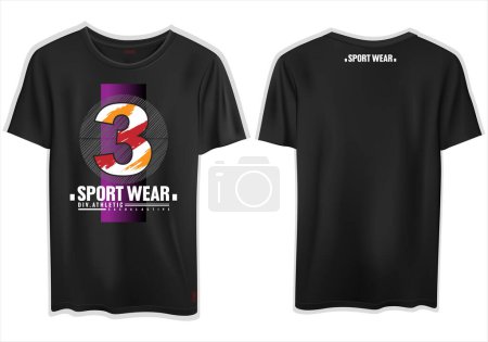 Illustration for A digital render of a simple black graphic t-shirt with a sport wear print - Royalty Free Image