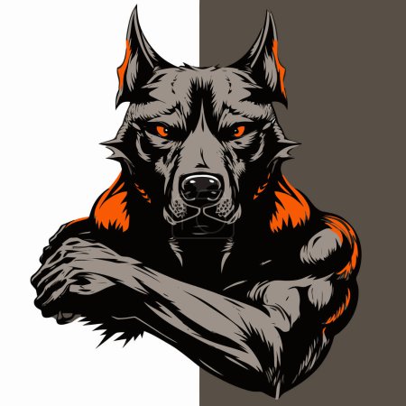 Illustration for A vector design of a strong pitbull with muscles and crossed hands against a white background - Royalty Free Image
