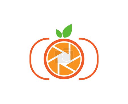 Téléchargez les illustrations : Illustration vectorielle d'un logo d'obturateur de caméra coloré sous forme orange sur fond blanc - en licence libre de droit