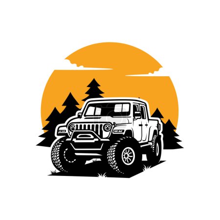 Téléchargez les illustrations : Logo d'entreprise ou de marque d'un camion d'aventure sur un cercle orange - en licence libre de droit
