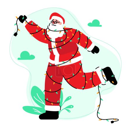 Ilustración de Santa Claus enredado en tumblr ilustración del cordón de luz - Imagen libre de derechos