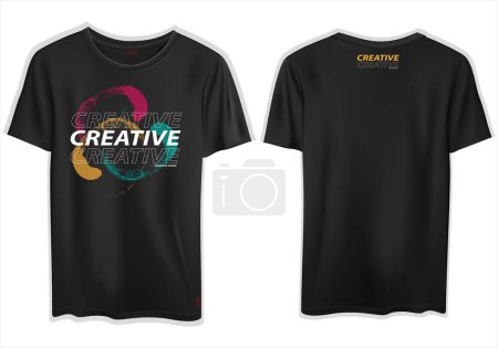 Illustration for A digital render of a simple black graphic t-shirt with a cool Tcreative print - Royalty Free Image