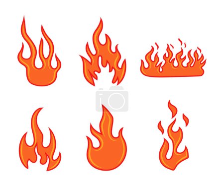 Téléchargez les illustrations : Illustration numérique de différentes flammes orange sur fond blanc - en licence libre de droit