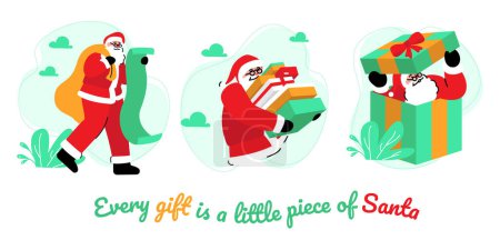 Ilustración de Colección de Santa Claus distribuyendo regalos de Navidad - Imagen libre de derechos