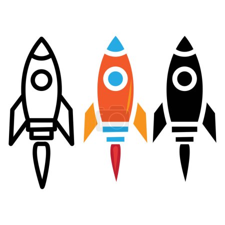 Foto de Un icono de cohete en diferentes colores - Imagen libre de derechos