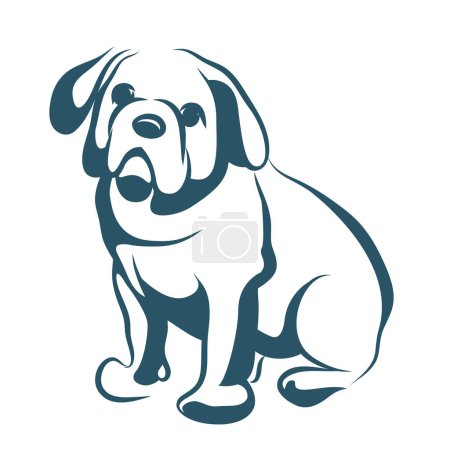Illustration for An outline of a sitting bulldog puppy isolated on the white background. - Royalty Free Image