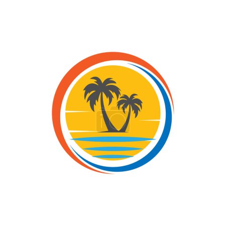 Téléchargez les illustrations : Illustration numérique d'un logo créatif de marque de palmier rond pour les entreprises - en licence libre de droit