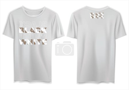 Illustration for A vector of the front and back of a white t-shirt mockup with template text in a beautiful font - Royalty Free Image