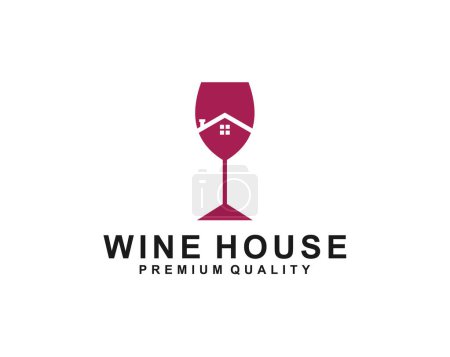 Téléchargez les illustrations : Une icône en verre de vin avec toit de la maison sur un fond blanc, cool pour le logo - en licence libre de droit
